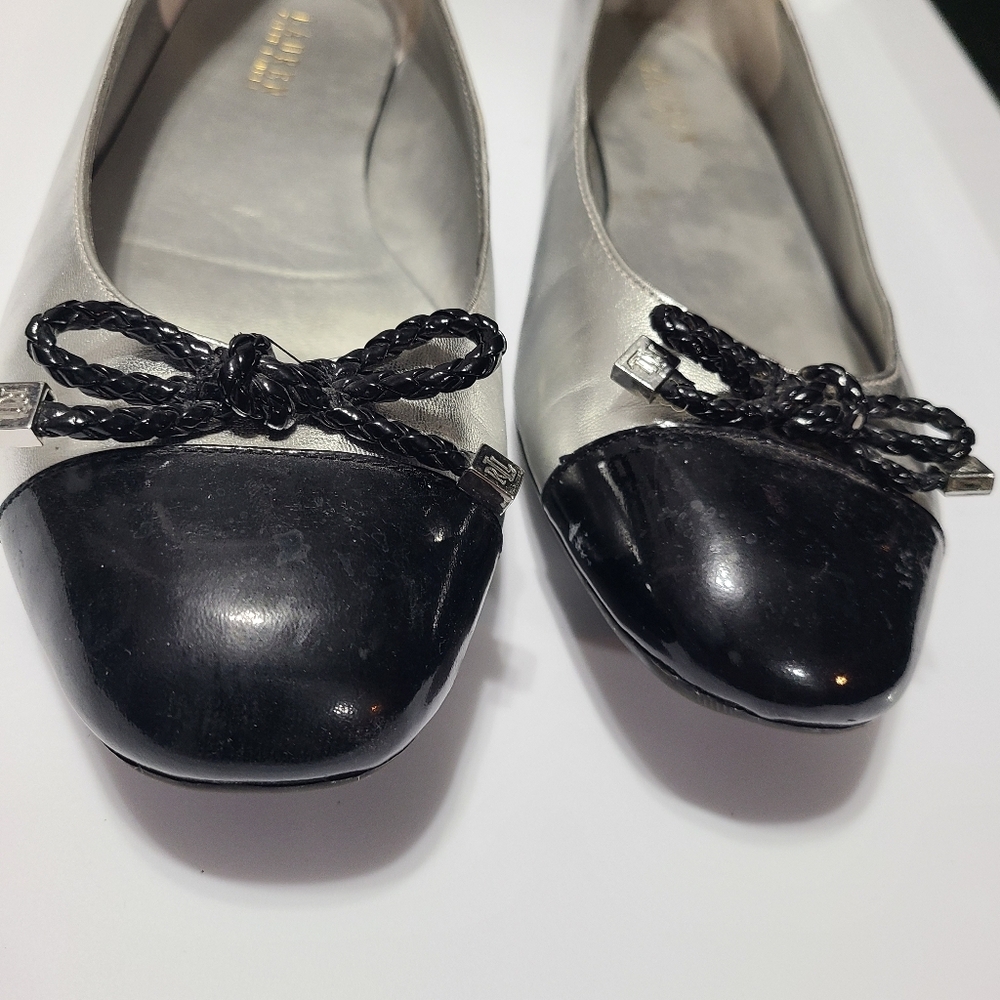 Lauren Ralph Lauren Mertie Ballet Flat Two‎ Tone Black/Silver